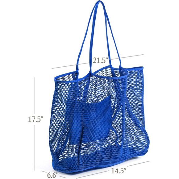 Women's Klein Blue Mesh Beach Nylon & Polyester No-closure Tote Shoulder Handbag - Picture 4 of 7